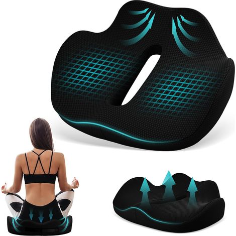 1 Coussin Coccyx Mousse Mémoire Forme Ergonomique Antidérapant Poignée Siège Voiture Bureau (1/5)