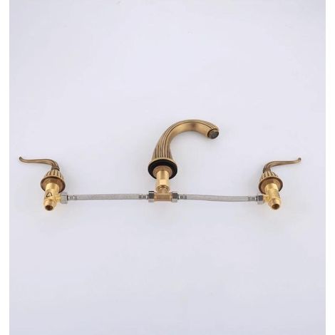 Robinet mitigeur lavabo 3 trous en laiton antique Mitigeur lavabo double poignée style vintage résistant (1/4)