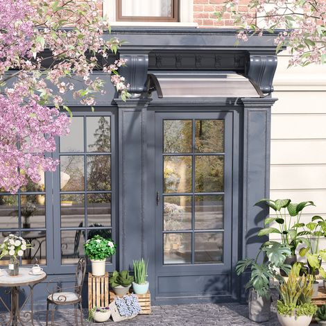 Porte d’entrée à auvent pent-pitch 103 x 96,5 x 27 cm avec protection UV,protection contre la pluie et solaire pour l’extérieur,noir aluminium