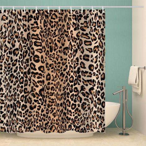 Rideau de douche 3D - Motif léopard - Anti-moisissure - 180 x 180 cm - Avec 12 crochets - Antibactérien - Lavable - Imperméable - En polyester - Pour salle de bain (style 21-6) (1/5)