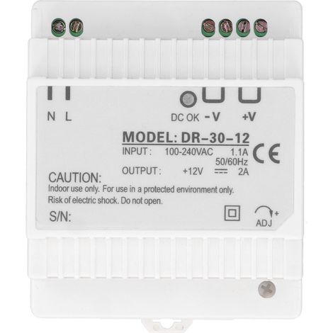 Alimentation à découpage DIN rail BERM DR‑30‑12, transformateur 100‑240VAC pour équipements industriels.
