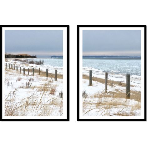 BILDPOSTER IM RAHMEN 53x73cm Diptychon Set mit 2 Gemälden Wintermeer P2159 (1/3)
