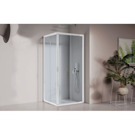 Box doccia quadrato 75x75 cm con profili in alluminio bianco opaco e finitura pannelli stampato - America 4