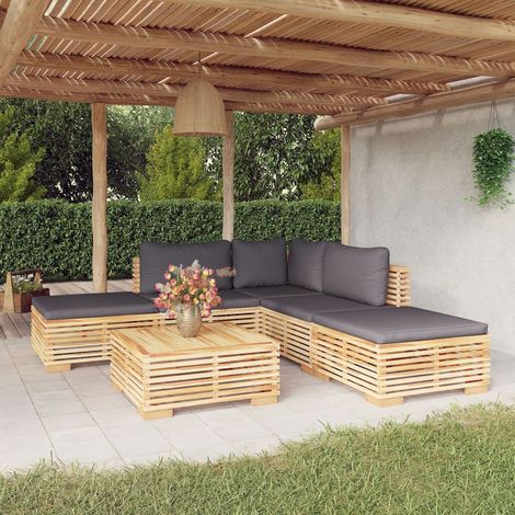 6-tlg. Garten-Lounge-Set mit Kissen Massivholz Teak (1/5)