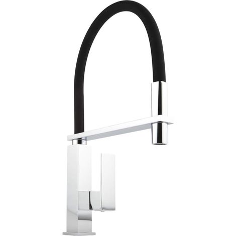Milano Arvo Mono Kitchen Sink Mixer Tap with Pull Out Nozzle and Lever Handle – Chrome and Black (1/5)