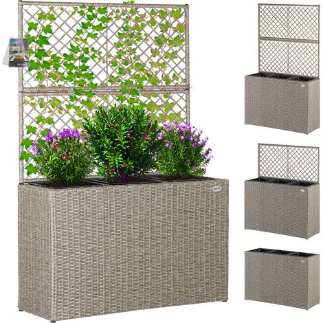 CASARIA Large Rattan Garden Trough Planter Flower Pots Planters With Trellis Raised Bed Growing Climbing Frame Support Cream (1/5)