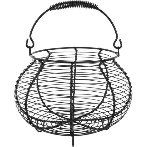 1 - Panier De Rangement - Panier En Fil Métallique - Avec Poignée Ergonomique - Pour Œufs Et Fruits - Cuisine Et Courses - Noir - 20x20cm