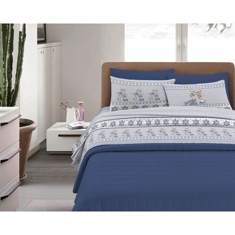 Completo Letto in Flanella Calda e Morbida Anti Pilling - Set Flanellato 3 Misure parure con Federe Renne blu - 1 Piazza (1/4)