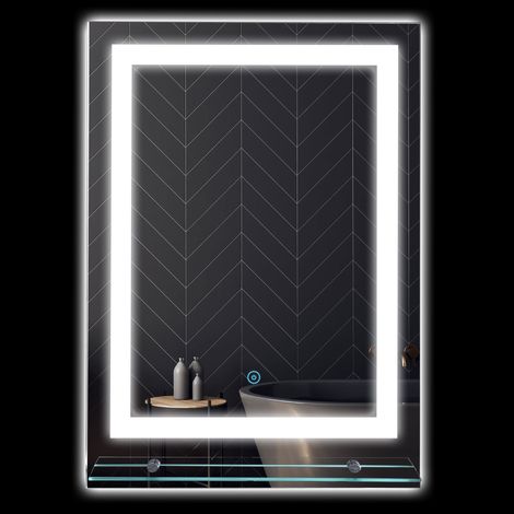Runder, beleuchteter Badezimmerspiegel Ø 80 cm mit 3-farbiger LED-Beleuchtung, 46-W-Touch-Schalter, silberweiße Oberfläche