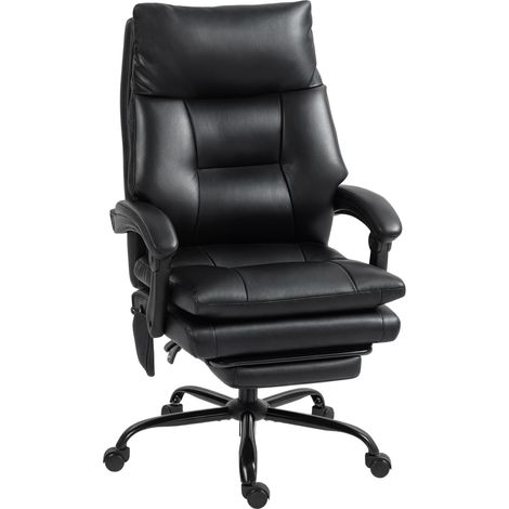Ergonomischer Bürostuhl, Bürostuhl aus PU-Leder mit aufblasbarer Lendenwirbelstütze, verstellbarer Rückenlehne und Höhenverstellung, schwarz (1/5)