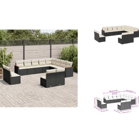 12-tlg. Garten-Sofagarnitur mit Kissen Schwarz Poly Rattan - Gartenmöbel - Sofasatz - Rattan Möbel - Outdoor Sofa - Lounge Set (1/3)