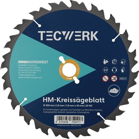Tischkreissägeblatt AD 315mm Z.20 WZ Schnitt-B.3,2mm TECWERK (1/2)