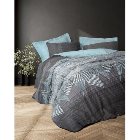 Bettwäsche - 1 Bettdeckenbezug 220 x 240 cm + 2 Kissenbezüge 60 x 60 cm - 100% verstärktes Baumwolle - Anthrazit