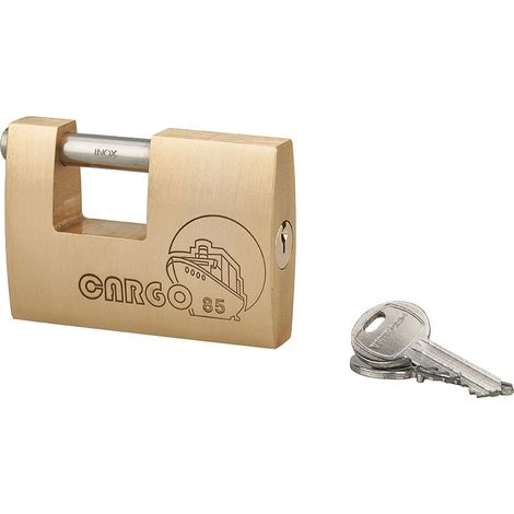 Lucchetto Cargo 85mm, 2 chiavi HG5, ottone pieno, arco acciaio inox, serranda, container, garage, per industria - THIRARD