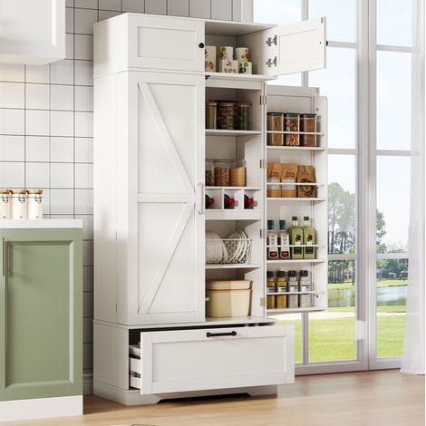 Aparador de cocina 80x40x180 cm en MDF blanco, con almacenamiento, para comedor -FLORAGRACE (1/5)