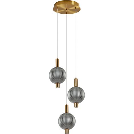 Sospensione LENTI Italux oro rigato vetro fumé LED 18W (1/3)