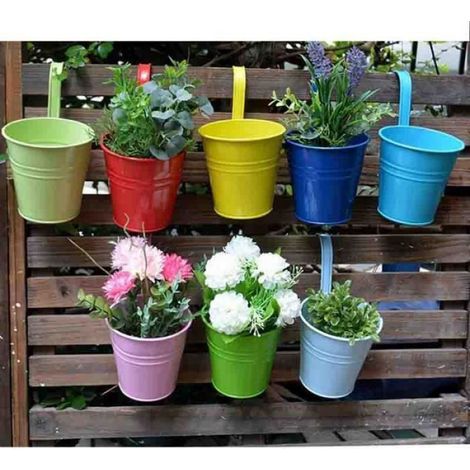 Pot de Fleurs en Fer/métal à Suspendre pour 8 Pots Balcon Jardin Mur Seau en métal à Suspendre Support Cadeau Detachable Style (1/3)
