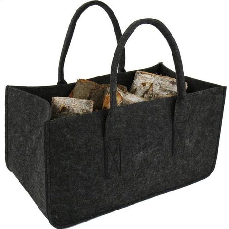 Sac à Bûches - Gris Foncé - Feutre - 50x25x25CM - 2 Poignées