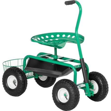 Carro de jardín, carro de taller, asiento de jardín con asiento giratorio, cesta de almacenamiento, altura regulable, capacidad de carga de 150 kg, verde, 81 x 44,5 x 46-59 cm. Disponible en tienda. (1/5)