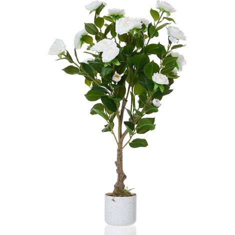 Camélia Artificiel 85cm, camélia Artificiel avec 16/20/24 Fleurs, Plante Artificielle en Pot pour la Maison, la Porte d'entrée, l'intérieur et l'extérieur (1/5)