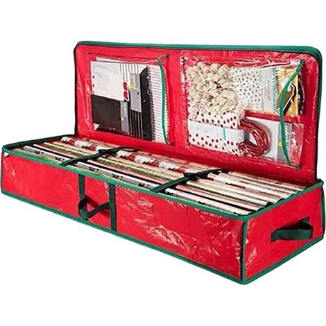 Boîte De Rangement Pour Papier Cadeau - Organisateur De Papier D'emballage De Noël Avec Poches - Capacité Élevée - 41 3 X 14 2 X 6 3 Pouces - Noir