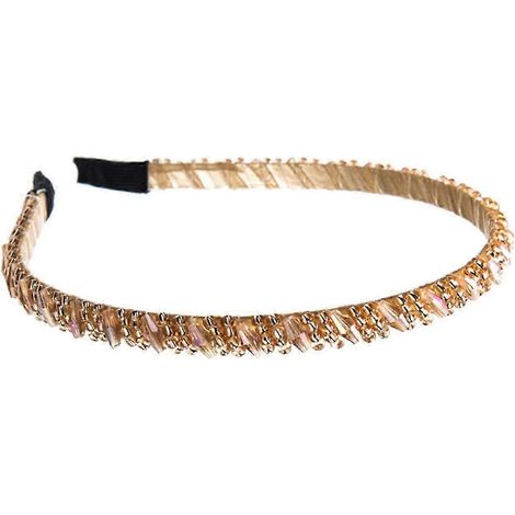 Bandeau pour femme avec perles de faux cristal, élastique et antidérapant, léger et fin.-Dark brown (1/5)