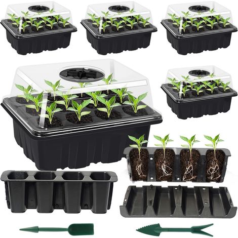 5 Piece Sowing Tray Garden Greenhouse, Mini Greenhouse Indoor Grow Tray, Grow Tray with Lid and Ventilation Durable Nursery Grow Box for Seed Germination (1/5)