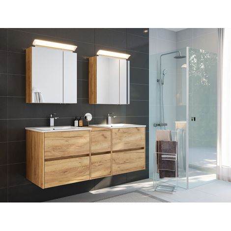 Badmöbelset Taifun 150cm 3tlg mit 2x Spiegelschrank eiche gold