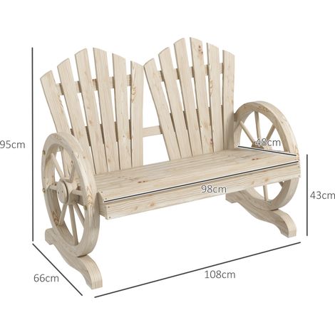 Banc de jardin avec accoudoirs, assise, mobilier de jardin, banc rustique, bois massif, bois naturel, 108 x 66 x 95 cm