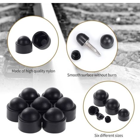 145 Pièces Cache Ecrou, M4 M5 M6 M8 M10 M12 Cache Boulon Noir Bouchon Ecrou Cache Tete de Vis Capuchon Ecrou, Hexagonal Protection Cache pour Écrous Vis Boulons