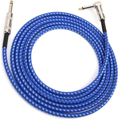 Câble audio 6.35mm pour guitare et micro, réduction du bruit, fil d'instrument de musique 3 mètres bleu et blanc (1/5)