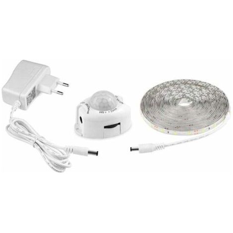 Ruban Led Avec Détecteur De Mouvements, Bande Led Flexible Autocollante,étanche IP65 Avec Alimentation 12V Barre Lumineuse Pour Chambres, Salons, Cuisines, Armoires Et Décoration (5M, blanc) (1/4)