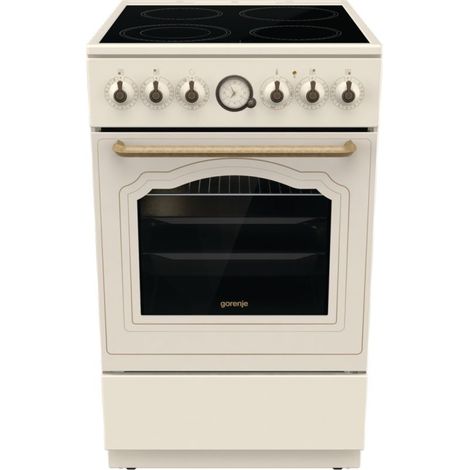 Cuisinière mixte électrique 4 zones vitrocéramiques – Horno multifonction 70L avec nettoyage pirolitique – Classe énergétique A – Marfil – Gorenje