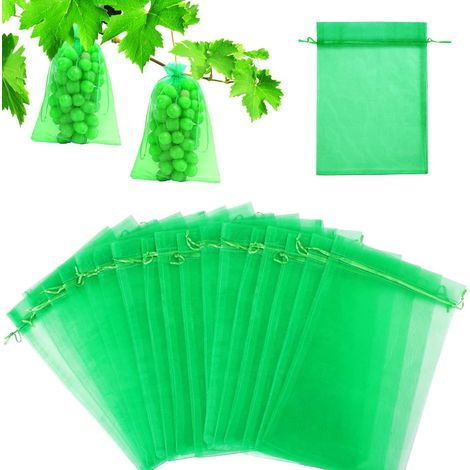 60 protège-fruits, sacs de jardin en organza de 20 x 30 cm pour raisins, avec cordon de serrage, anti-guêpes, drosophiles, coléoptères et oiseaux ( (1/5)