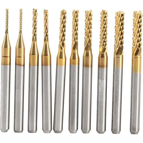 Set di 10 frese a candela rivestite in titanio, punte per incisione per fresatrici CNC in metallo duro, 1,0-3,0 mm (1/5)