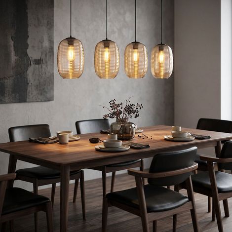 LED Pendelleuchte Hängeleuchte Esszimmerlampe 4-flammig Glas rauchfarben L 110cm (1/5)