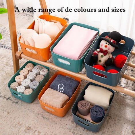 Boîtes organisateur plastique bleu 20x14x7cm, lot de 6 paniers rangement placard cuisine salle de bain (1/5)