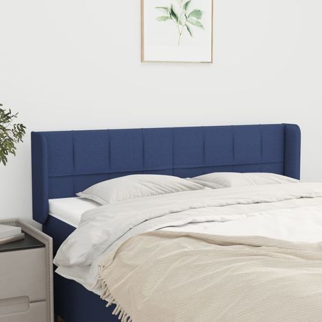 Tête de lit avec oreilles Style Classique Armoire de lit - Bleu 147x16x78/88 cm Tissu BV541291 - BonneVie (1/5)