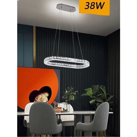 TrAdE Shop Traesio - Lampadario Led Soffitto 38w Sospeso 1 Ellisse In Cristallo Luce Fredda 8000k B69 - (1/3)