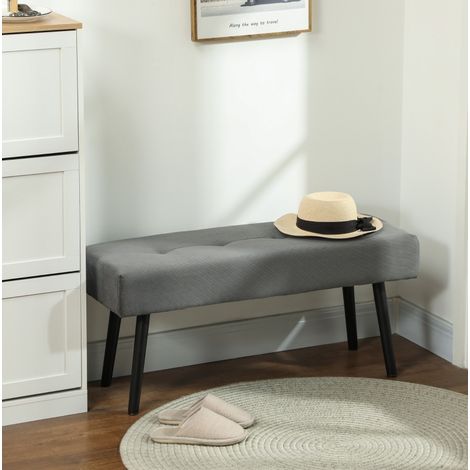 Panca da ingresso imbottita in velluto a coste, 100 x 36 x 45 cm, grigio, gambe in acciaio, HAVRYA (1/5)
