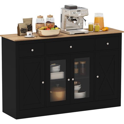 COSTWAY 55” Large Buffet Sideboard Kitchen Storage Cabinet w/3 Drawers-Black (1/5)