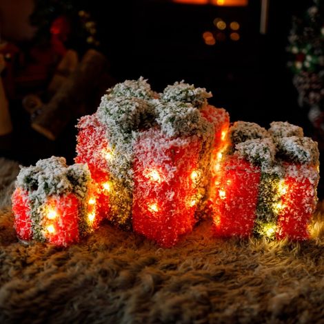 Christmas Frosted LED Gift Boxes 3 pc Set (Red & Green) (1/5)