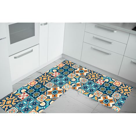 Set di 2 tappeti da cucina antiscivolo e lavabili in lavatrice passatoia multiuso Mattonella Multicolor - 50x60+50x120