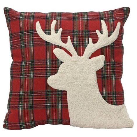 Cuscino natalizio in cotone tartan con renna in lana 45 × 45 cm