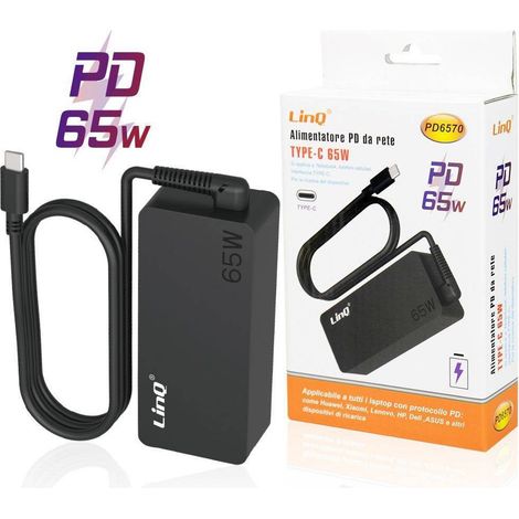 Linq - Alimentatore Caricabatterie Pd 65w Interfaccia Type-c Notebook Smartphone Pd6570 -