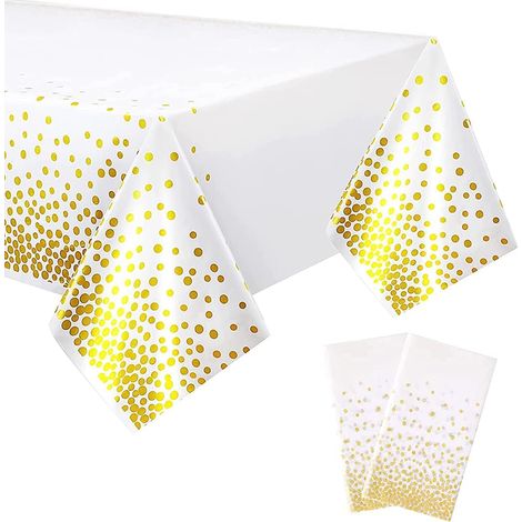 2 Pièces Nappes Jetables, Nappes Fête Rectangulaires à Pois Blancs et Dorés pour Mariages, Noël, Fêtes d'anniversaire, Pique Niques (137 x ​274 cm)