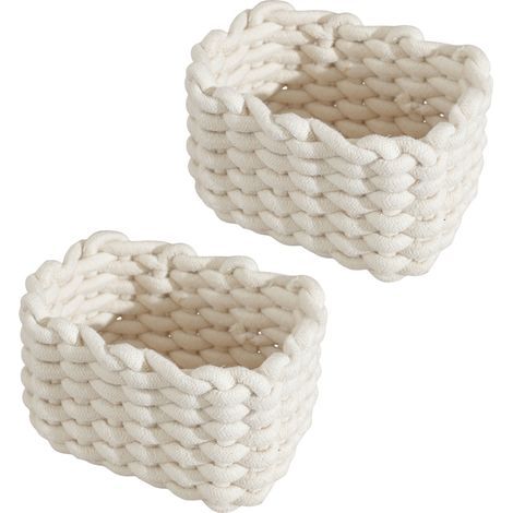 Ensemble de 2 paniers de rangement en coton tressé, paniers carrés décoratifs pour étagères,pouvant,des chaussettes et des jouets. (1/5)