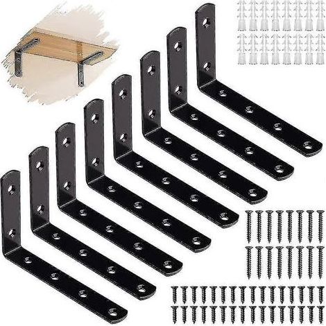 Lot de 8 supports d'étagère noirs. supports d'étagère muraux en L en métal (1/3)