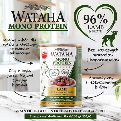 Wataha adulto CAT mono 96% agnello con mirtilli 400G (1/2)