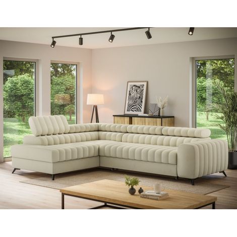 Ecksofa mit Schlaffunktion Sofa GRADO Stoff Monolith Beige Ottomane Links (1/5)